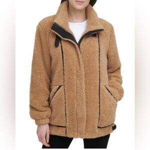 DKNY Tan Sherpa Jacket with Black Details